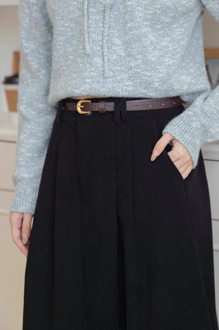 Belted Corduroy Midi Skirt