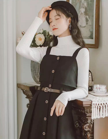 Suede Button Up Cami Pinafore Dress