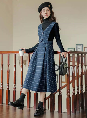 Vestido tipo pichi con chaleco a cuadros