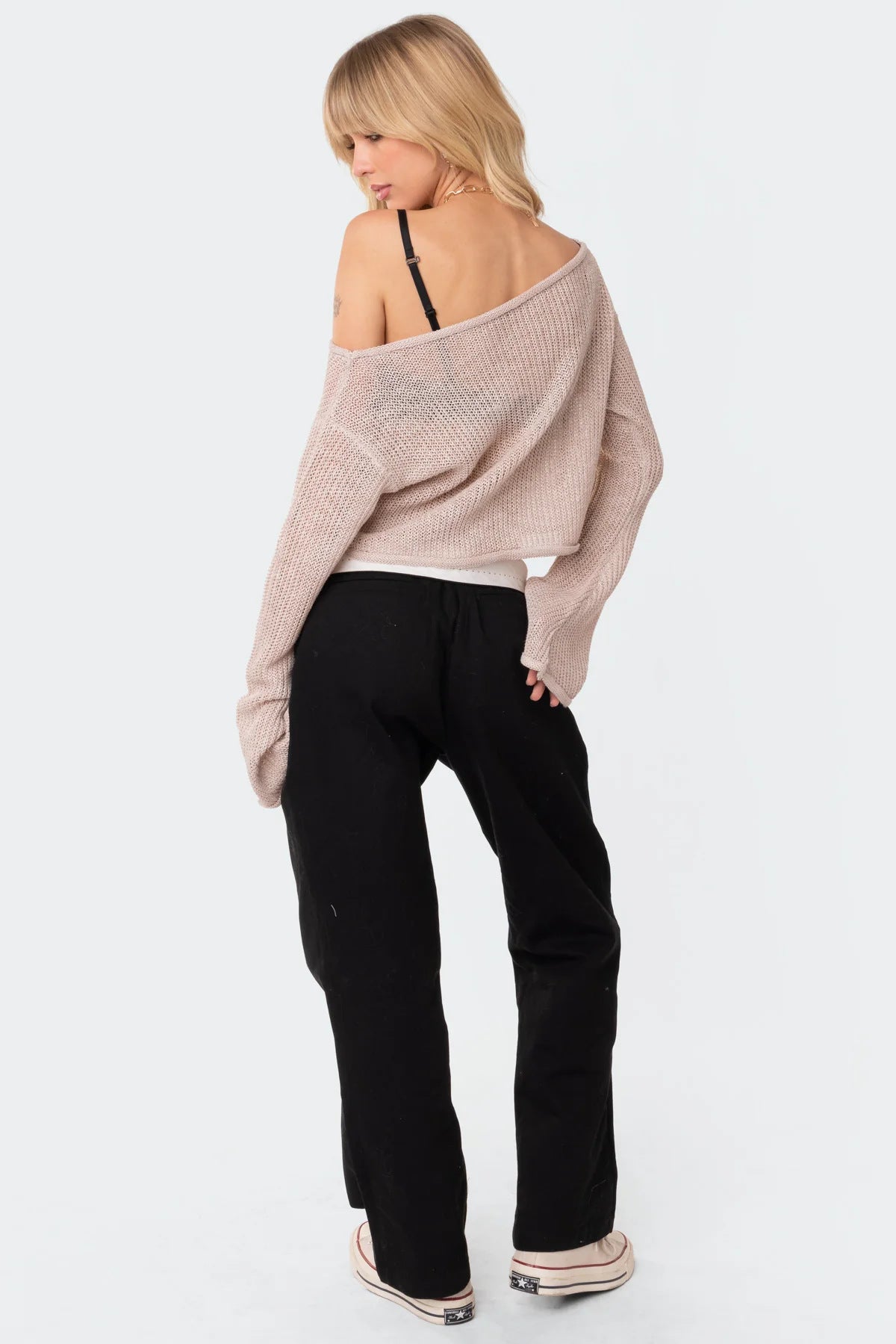 Off Shoulder Long Sleeve Knit Top