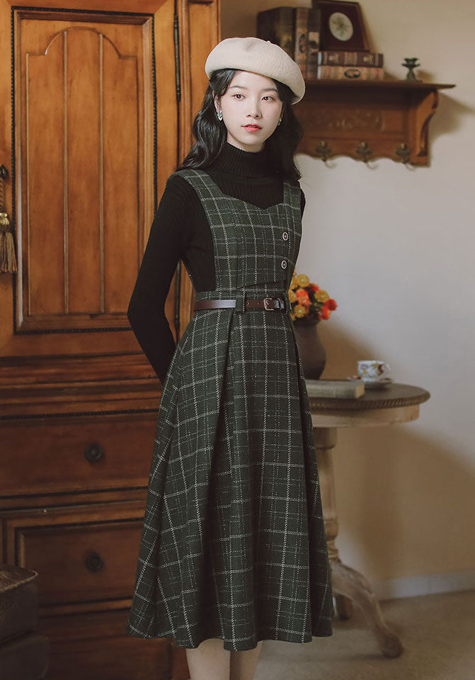 Plaid Pinafore Midi Dress