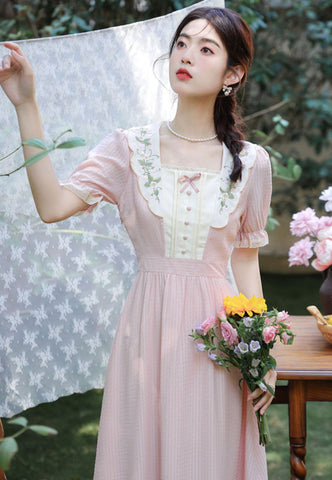 Sweet Floral Embroidered Midi Dress