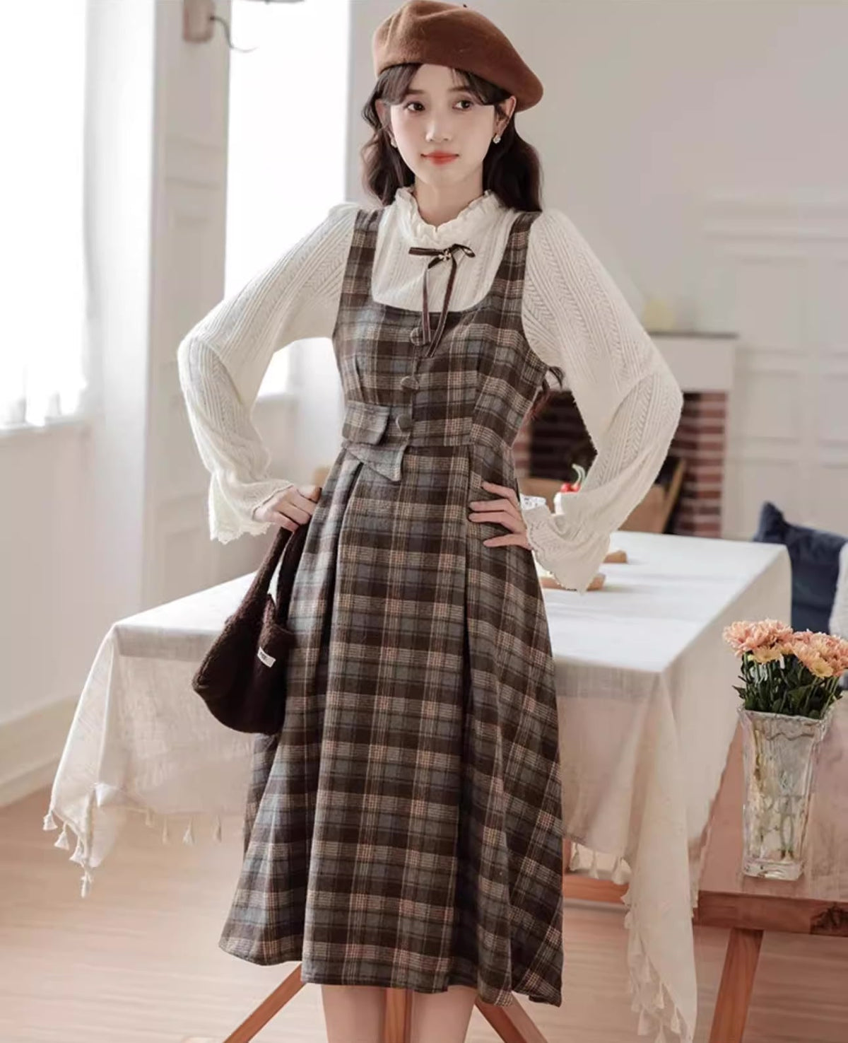 Mint Mocha – Kariertes Twofer-Midikleid