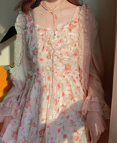 Vestido camisola floral con estampado de taza de té