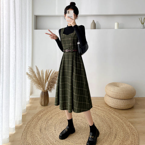 Plaid Pinafore Midi Dress