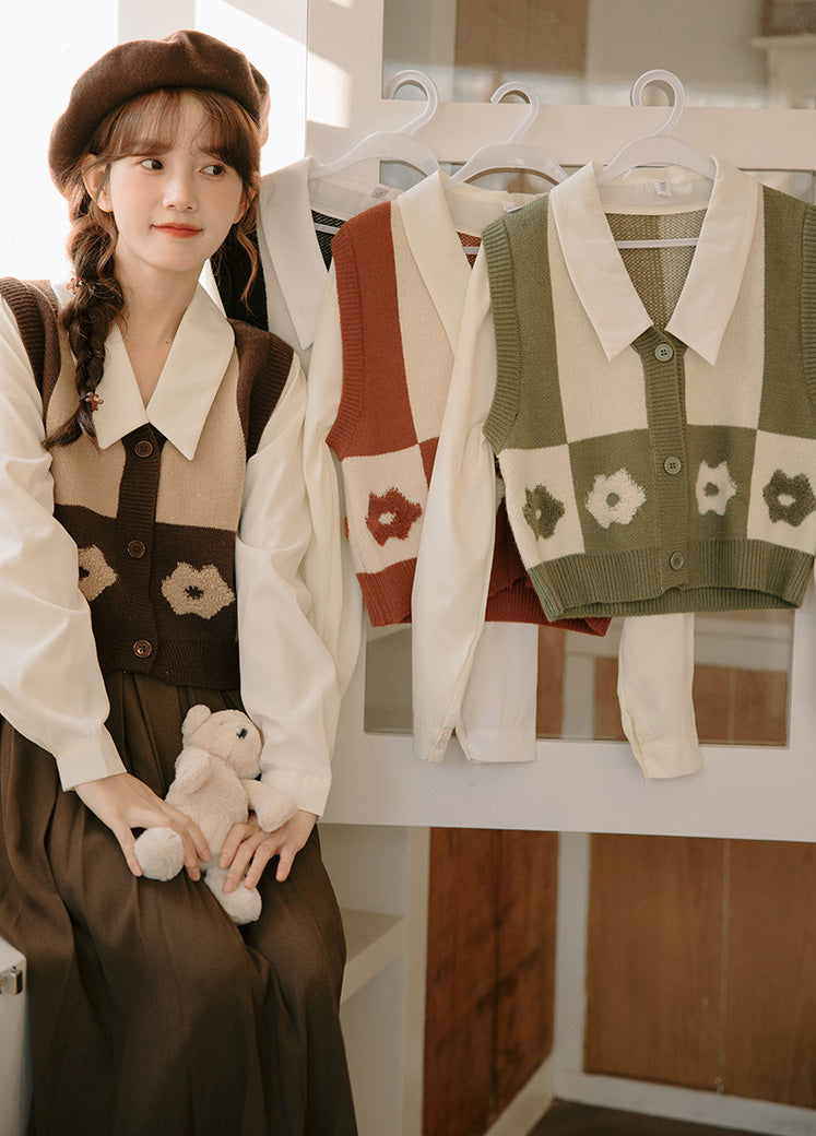 Chaleco retro Daisy con bloques de color y doble uso
