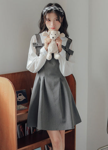 Little Bow Mini Pinafore Dress Set