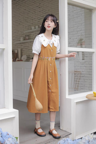 Wild Garden Button Pinafore Dress