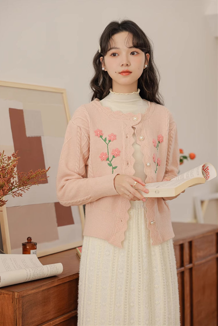 Sweet Floral Embroidered Cardigan