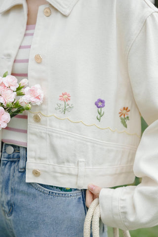 Chaqueta vaquera bordada de jardín personal