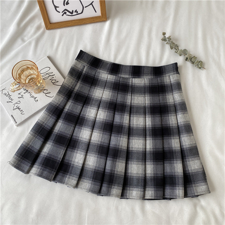 High Waist A-Line Plaid Pleated Skirt