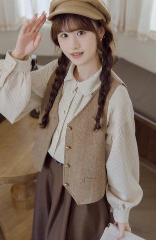 Waffle Puff Sleeve Blouse