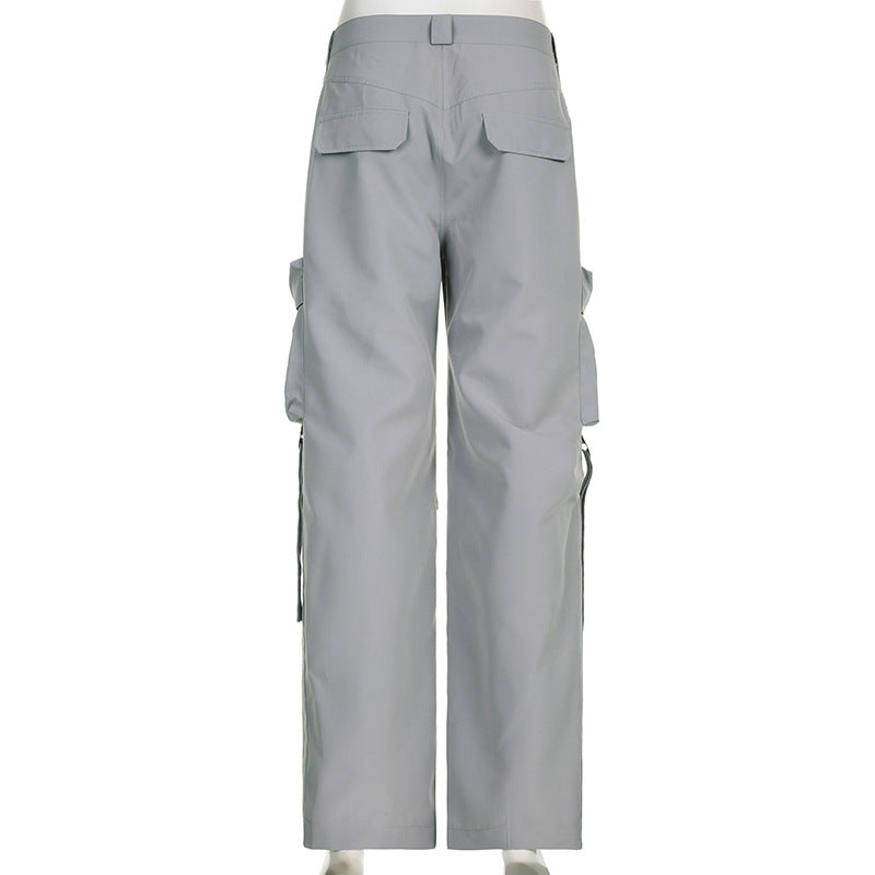 Washed Gray Baggy Cargo Jeans