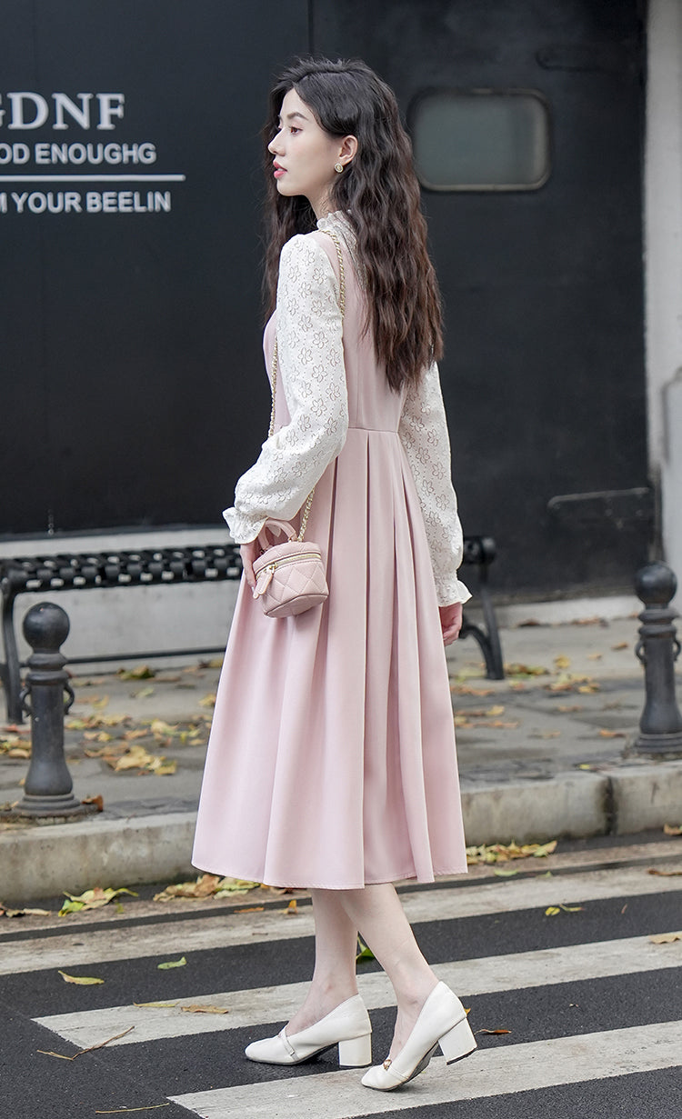 Vestido midi Twofer de encaje floral