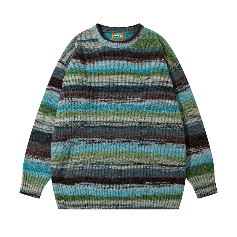 Vintage Color Block Striped Knit Sweater