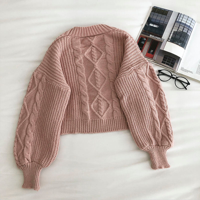 Cropped Cable Knit Cardigan