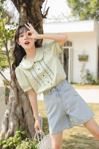 Flower Vines Embroidered Blouse