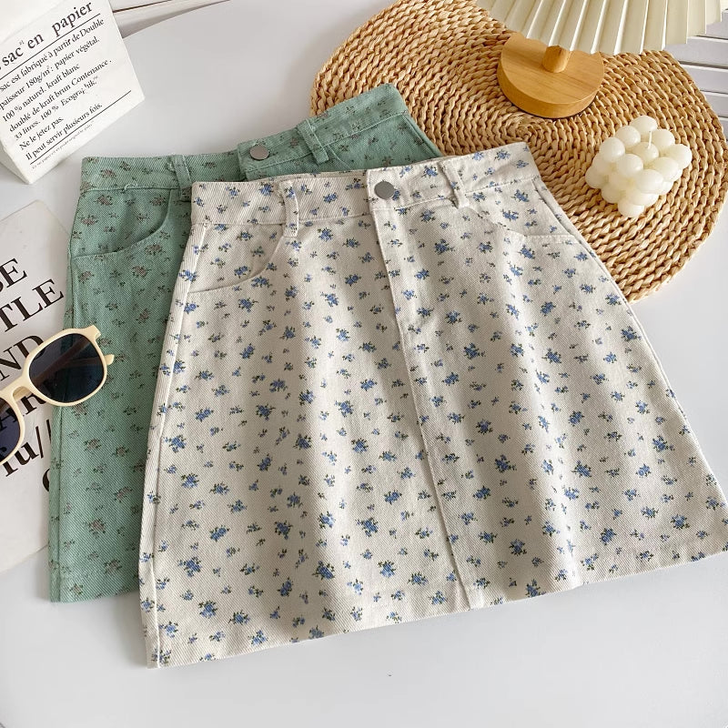 Spring Floral Twill Skirt