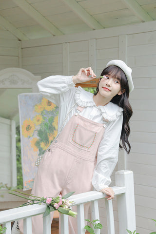 Denim-Overall mit Daisy Chain-Stickerei