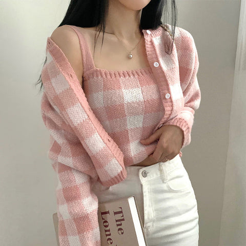 Gingham Cropped Cardi & Cami Set