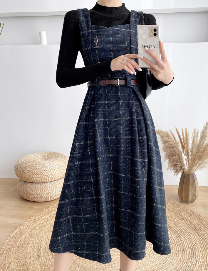 Plaid Pinafore Midi Dress