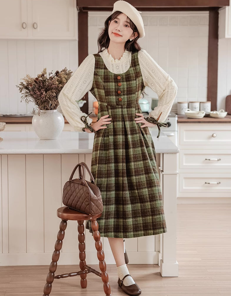 Chocolate Tea – Kariertes Twofer-Midikleid