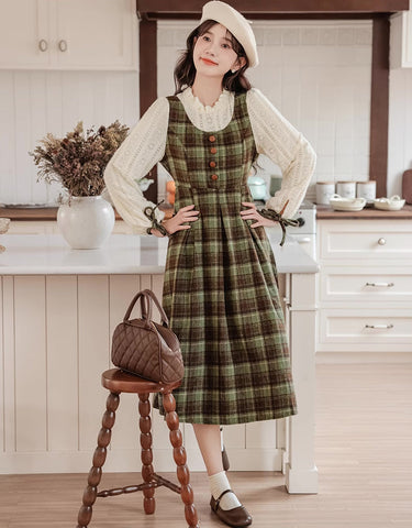 Chocolate Tea – Kariertes Twofer-Midikleid