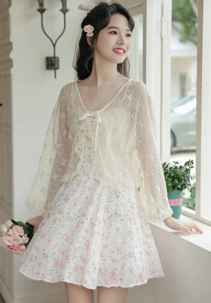 Vestido mini de tirantes con rosa descolorido