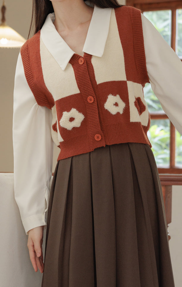 Chaleco retro Daisy con bloques de color y doble uso