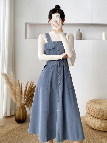 Corduroy Button Up Midi Dress