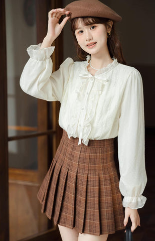 Ruffle Trim Tie Neck Blouse