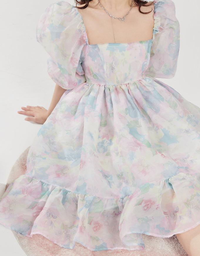 Watercolor Floral Puff Dress