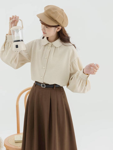 Waffle Puff Sleeve Blouse