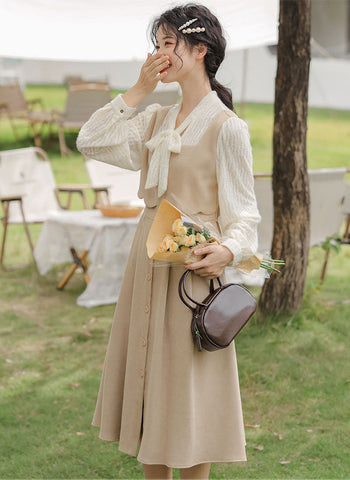 Scallop Button Up Twofer Dress