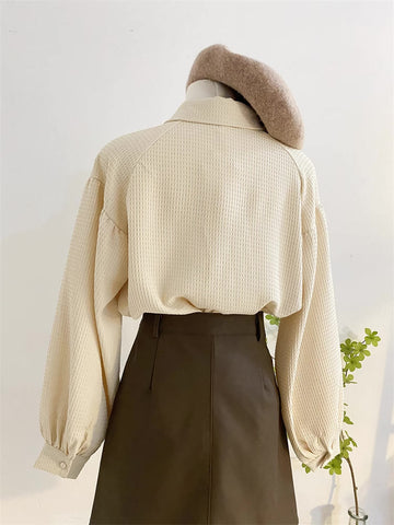 Waffle Puff Sleeve Blouse