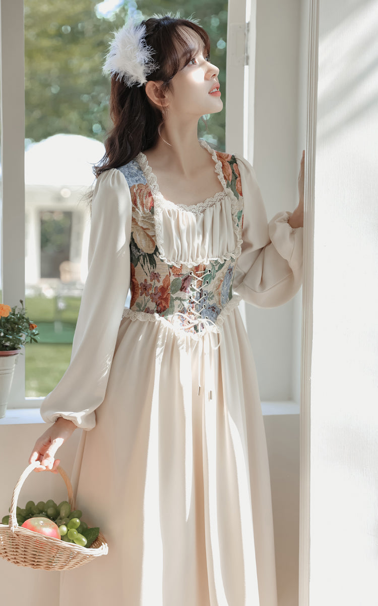 Floral Tapestry Jacquard Corset Dress