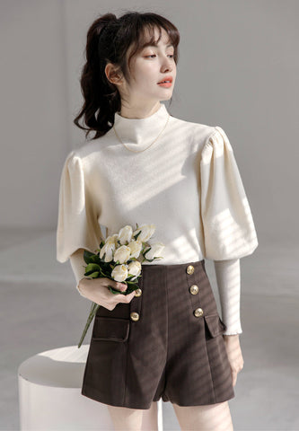 Puff Sleeve High Neck Sweater