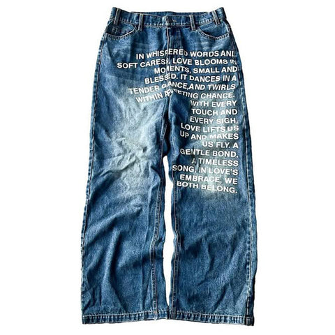 Retro Hip-Hop Loose Letter-Printed Jeans