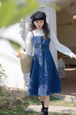 Midi-Camisole-Kleid aus Denim mit Knopfleiste