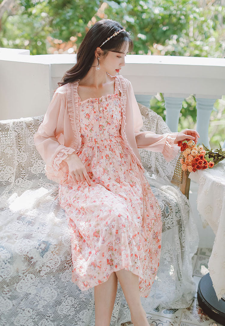 Vestido camisola floral con estampado de taza de té