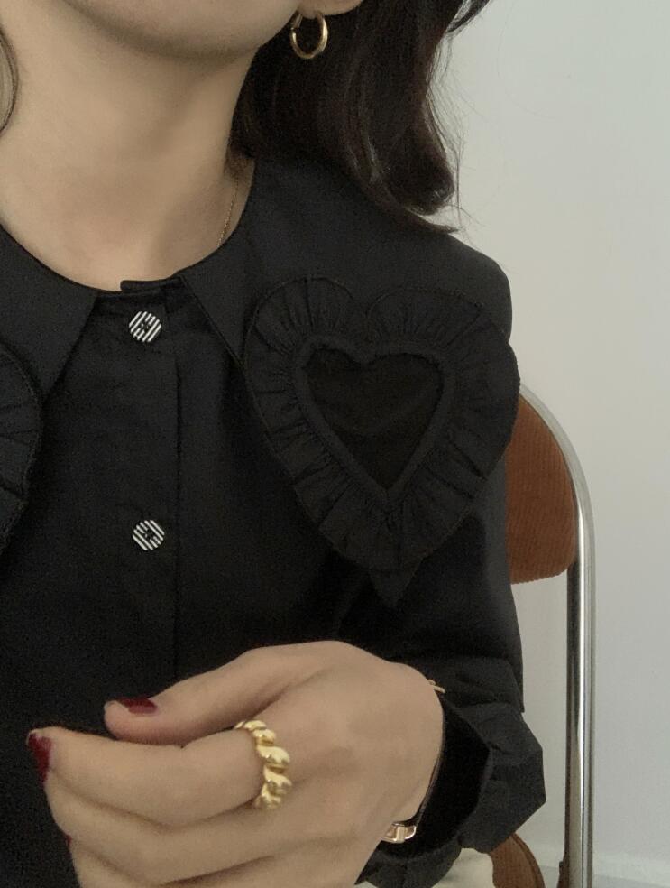 Heart Cutout Collar Button Up Shirt