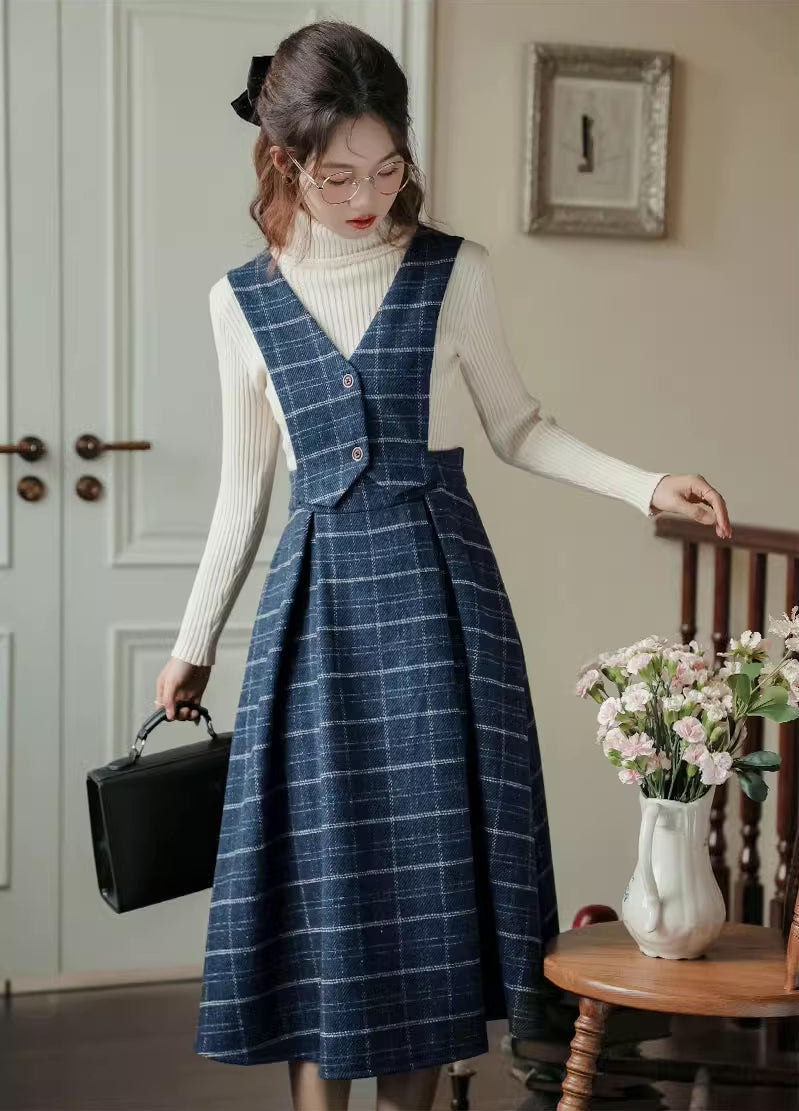 Vestido tipo pichi con chaleco a cuadros