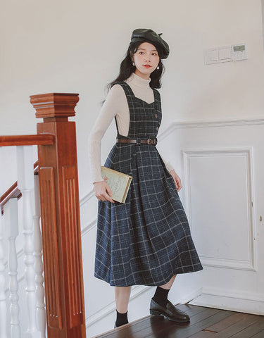 Plaid Pinafore Midi Dress