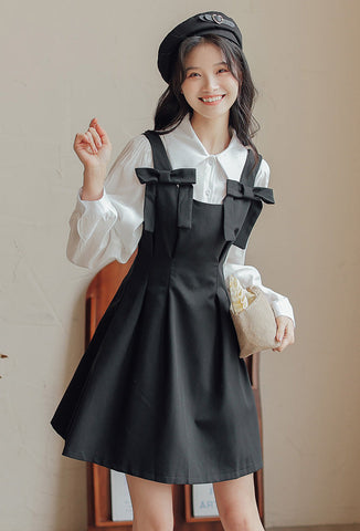 Little Bow Mini Pinafore Dress Set