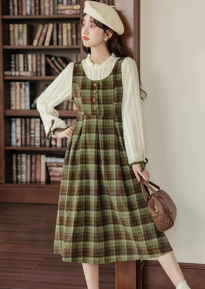Chocolate Tea – Kariertes Twofer-Midikleid