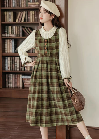 Chocolate Tea – Kariertes Twofer-Midikleid
