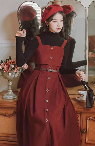 Suede Button Up Cami Pinafore Dress