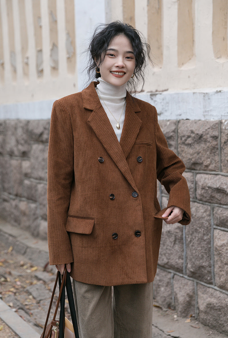 Corduroy Double Breasted Blazer Jacket