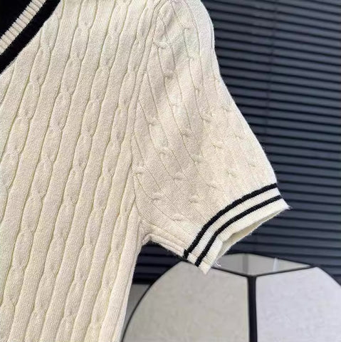 Knitted Polo Cropped Twofer Blouse