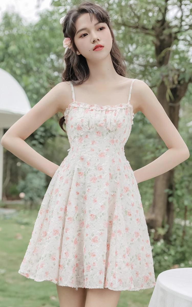 Vestido mini de tirantes con rosa descolorido